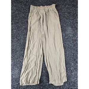 Helium London Women Olive Drab Paperbag Waist Wide Leg Relaxed Pants Small